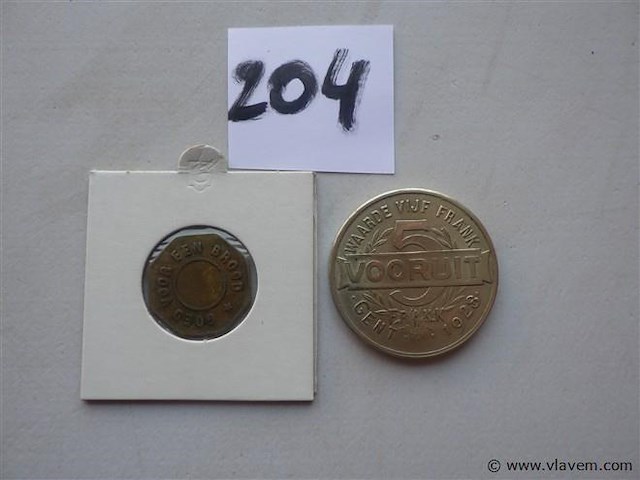 Tokens 5 frank vooruit gent 1928 en goed voor een brood - afbeelding 1 van  3