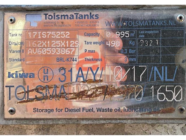 Tolsma ibc container brandstof opslagtank - afbeelding 9 van  9