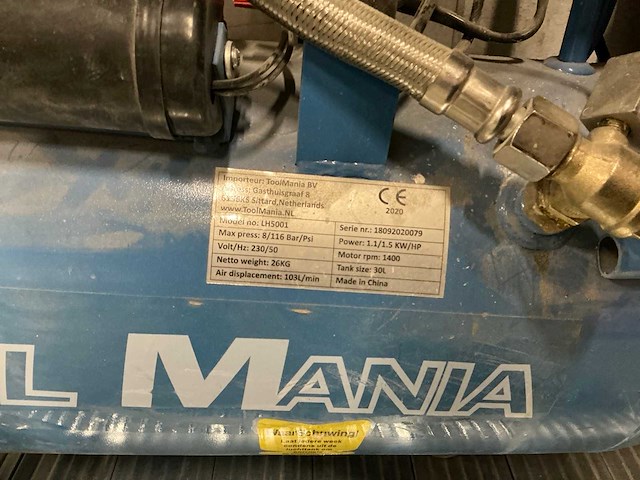 Tool mania professionele low noise compressor 30l/1,5hp - afbeelding 3 van  3