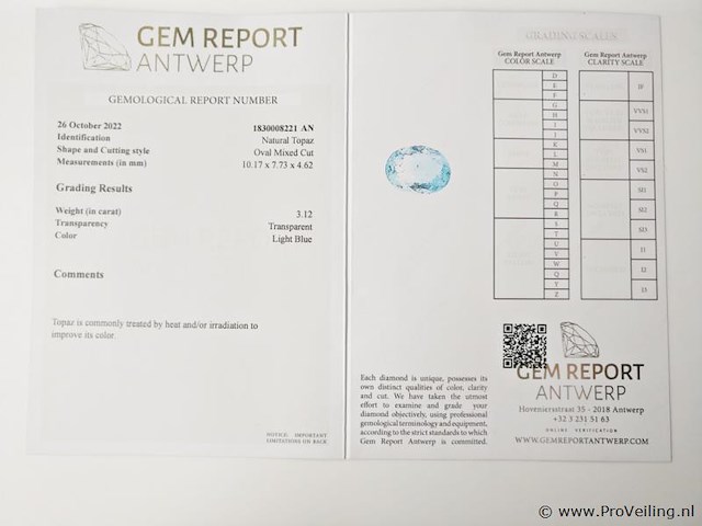 Topaz 3.12ct gra certified - afbeelding 4 van  4