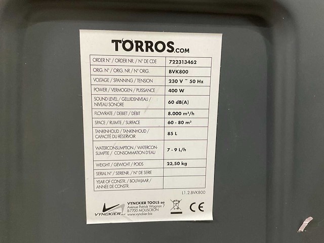 Torres - bvk800 - industriële mobiele koelventilator - afbeelding 9 van  9