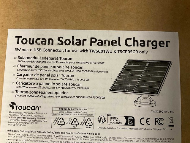 Toucan solar panel charger (48x) - afbeelding 3 van  3