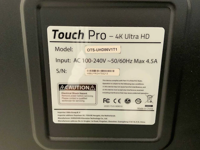 Touch pro - 86" (ots-uhd86v1t1) 4k uhd interactief touchscreen on rolling stand - afbeelding 5 van  5