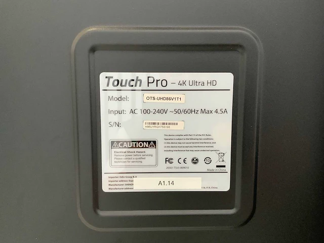 Touch pro - 86" (ots-uhd86v1t1) 4k uhd interactief touchscreen on rolling stand - afbeelding 5 van  5