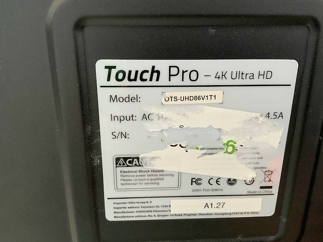 Touch pro - 86" (ots-uhd86v1t1) 4k uhd interactief touchscreen on rolling stand - afbeelding 5 van  5