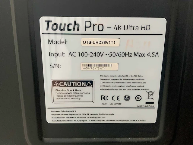 Touch pro - 86" (ots-uhd86v1t1) 4k uhd interactief touchscreen on rolling stand - afbeelding 5 van  5