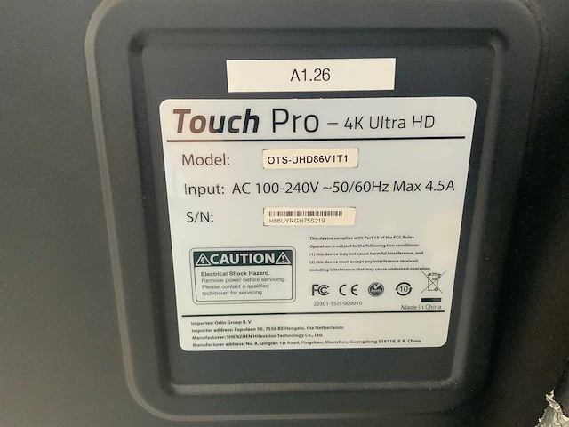 Touch pro - 86" (ots-uhd86v1t1) 4k uhd interactief touchscreen on rolling stand - afbeelding 5 van  5