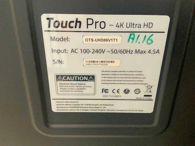 Touch pro - 86" (ots-uhd86v1t1) 4k uhd interactief touchscreen on rolling stand - afbeelding 5 van  5