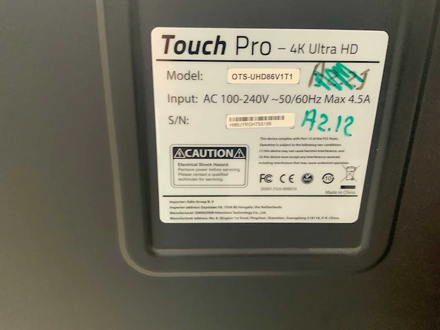 Touch pro - 86" (ots-uhd86v1t1) 4k uhd interactief touchscreen on rolling stand - afbeelding 5 van  5