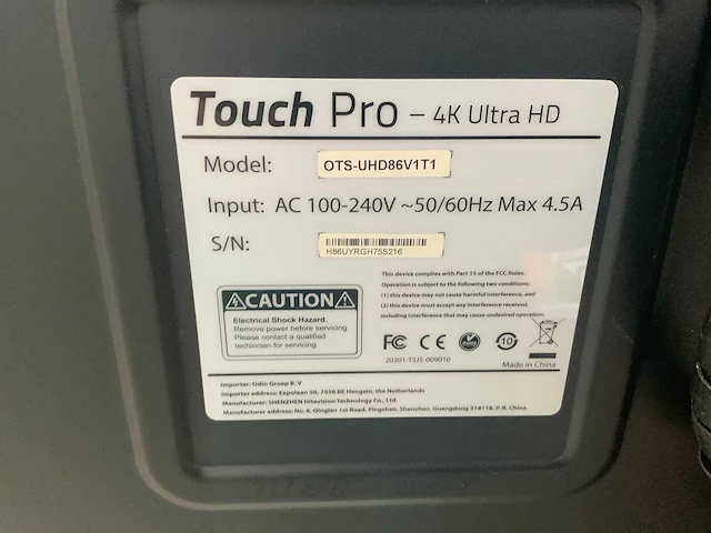 Touch pro - 86" (ots-uhd86v1t1) 4k uhd interactief touchscreen on rolling stand - afbeelding 5 van  5