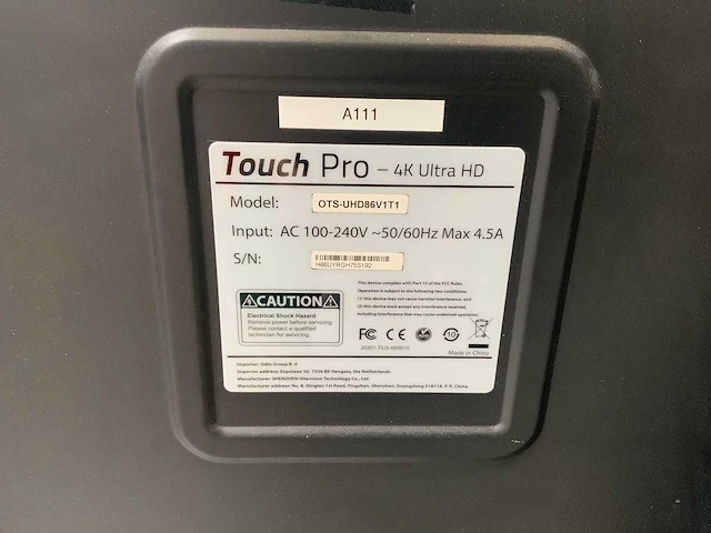 Touch pro - 86" (ots-uhd86v1t1) 4k uhd interactief touchscreen on rolling stand - afbeelding 5 van  5