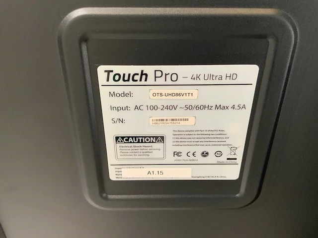 Touch pro - 86" (ots-uhd86v1t1) 4k uhd interactief touchscreen on rolling stand - afbeelding 5 van  5