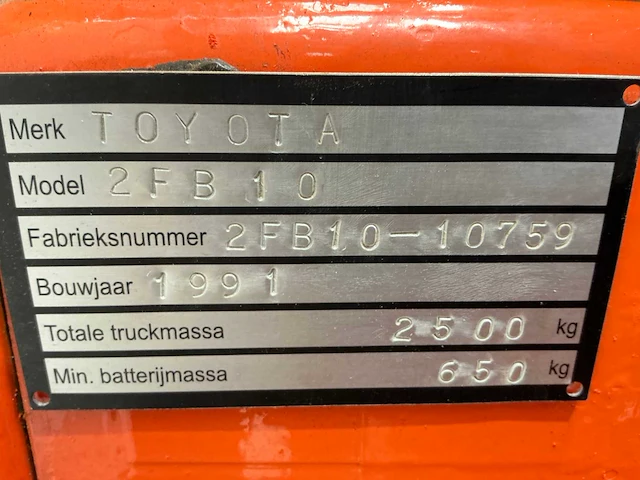 Toyota - 1991 - 2fb10 - vorkheftruck - afbeelding 13 van  19