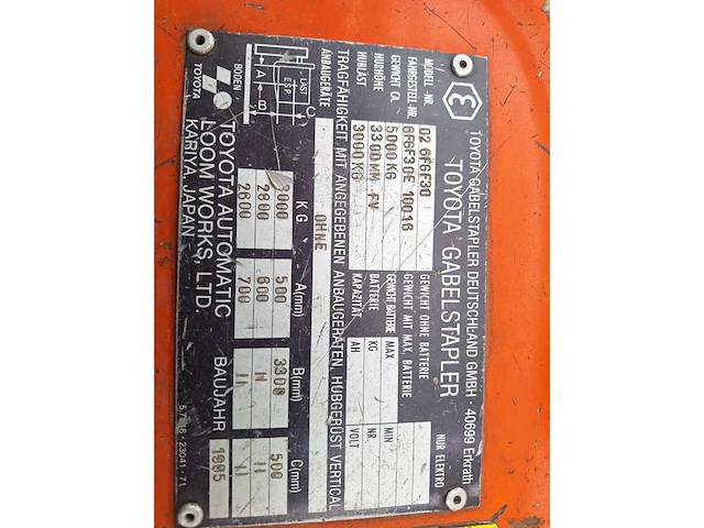 Toyota - 1995 - 02 6fgf30 - vorkheftruck triplex -free-lift - side-shift - afbeelding 2 van  11