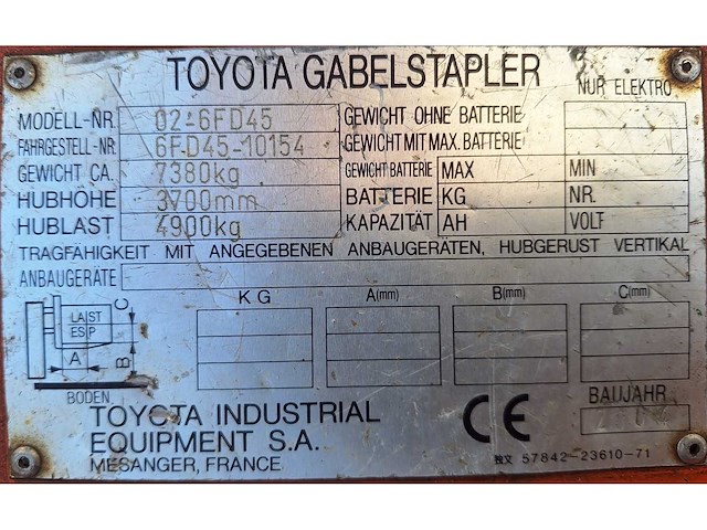 Toyota - 2004 - 02-6fd 45 - vorkheftruck - afbeelding 2 van  10