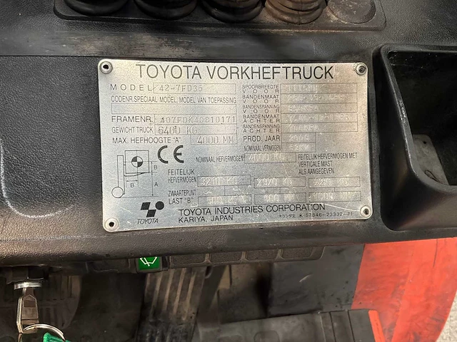 Toyota - 2006 - 42-7 fd 35 - 4m triplex, free-lift - vorkheftruck - afbeelding 6 van  18