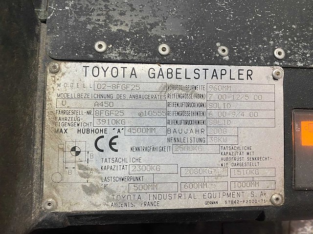 Toyota - 2008 - 02-8 fgf 25 - vorkheftruck - afbeelding 3 van  13