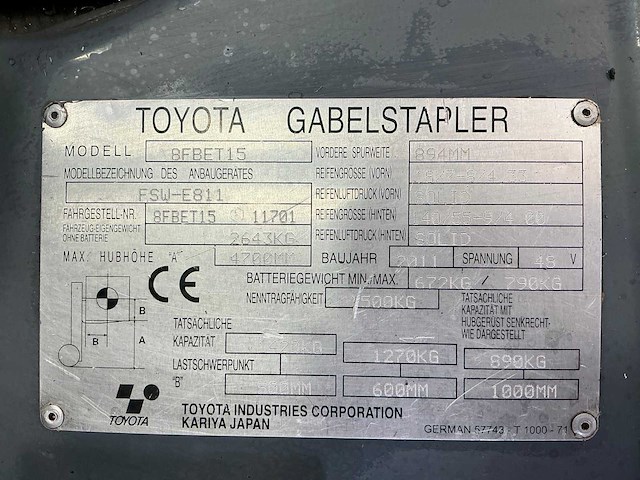Toyota - 2011 - 8fbet15 - vorkheftruck - afbeelding 6 van  10