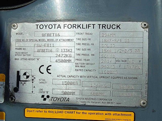 Toyota - 2014 - triago 48/16 - vorkheftruck - afbeelding 3 van  28