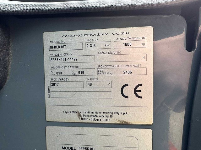 Toyota - 2017 - 8-fbek-16-t - 5m triplex, free-lift - vorkheftruck - afbeelding 3 van  11