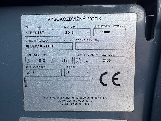 Toyota - 2018 - 8-fbek-18-t - 3.3m duplex, free-lift, side-shift - vorkheftruck - afbeelding 2 van  10