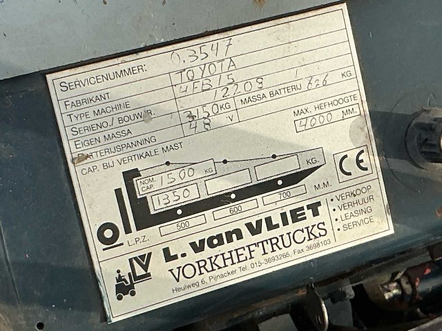 Toyota 4fb15 vorkheftruck - afbeelding 8 van  16