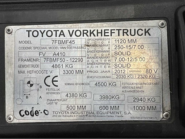 Toyota 7fbmf45 - vorkheftruck duplex - 4500kg - afbeelding 2 van  11
