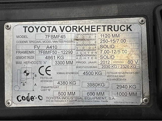 Toyota 7fbmf45 - vorkheftruck duplex - 4500kg - afbeelding 10 van  11