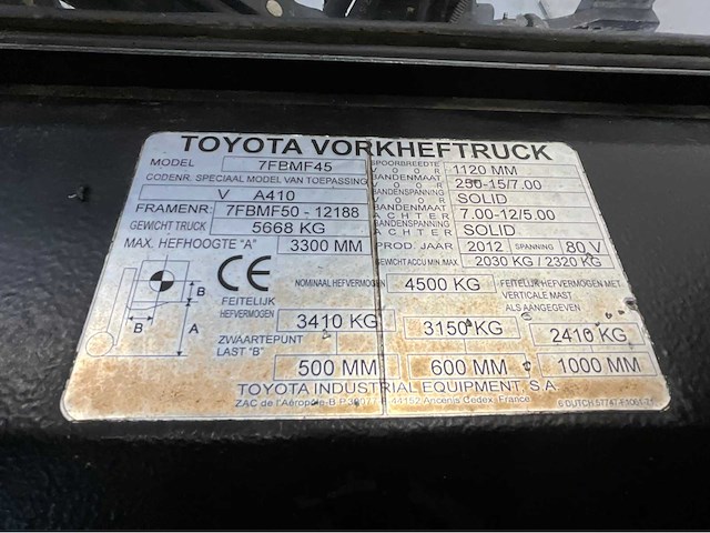 Toyota 7fbmf50 - vorkheftruck sideshift - vorkenversteller tot buiten het vorkenbord - afbeelding 7 van  17