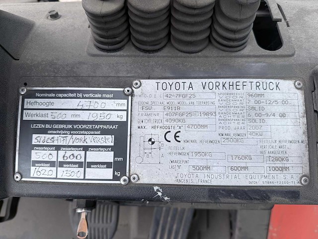 Toyota heftruck met 4e ventiel-vorkversteller-sideshift-470cm hoog-weing uren 6445 - afbeelding 13 van  15