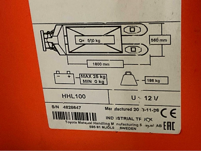 Toyota hhl100 hand hydraulische palletwagen / hoogheffer - afbeelding 4 van  4