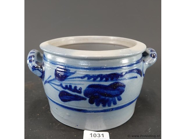 Traditionele keulse pot (of boterpot) van geglazuurd steengoed (gres) - afbeelding 2 van  5