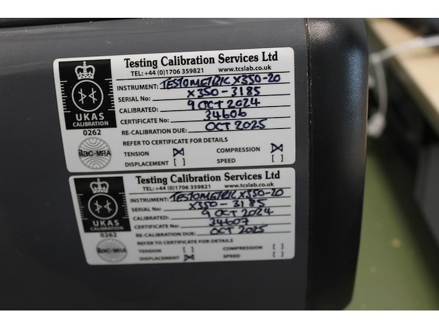 Trek- en druktestmachine testometric x350-20 met onderstel-/tafel en laptop t.b.v. aansturing en diverse hu... - afbeelding 5 van  7