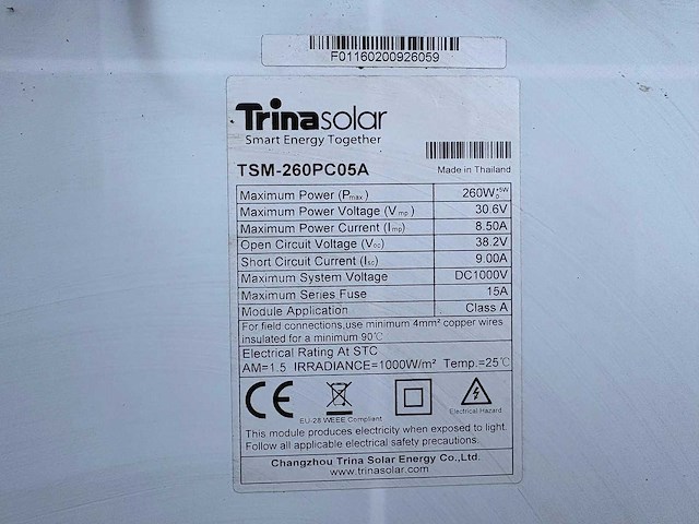 Trina solar - gebruikt (260 wp) zonnepaneel (102x) - afbeelding 4 van  4