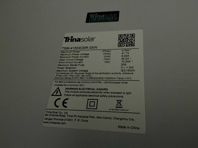 Trinasolar tsm-415de09r.05w zonnepaneel (11x) - afbeelding 3 van  4