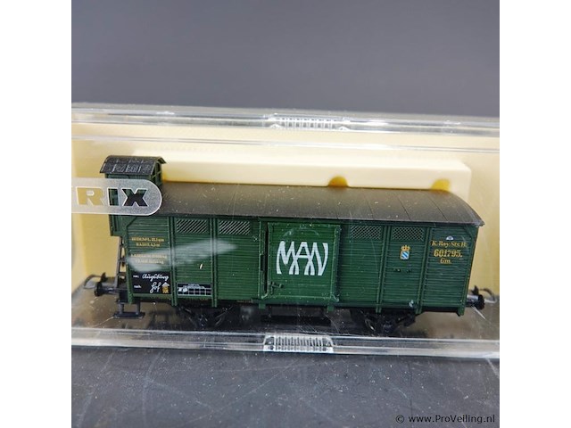 Trix gesloten goederenwagen met remmershuis van de königlich bayerische staatsbahn (k.bay.sts.b.), bedrukt met het logo van man (maschinenfabrik augsburg-nürnberg) - afbeelding 2 van  2
