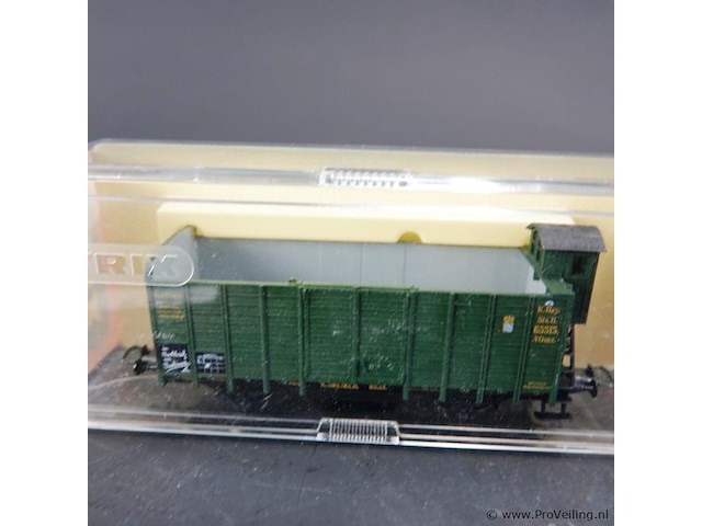 Trix hoge open goederenwagen (hogeboordwagen) met remmershuis van de koninklijke beierse staatsspoorwegen (k.bay.sts.b.) - afbeelding 2 van  3