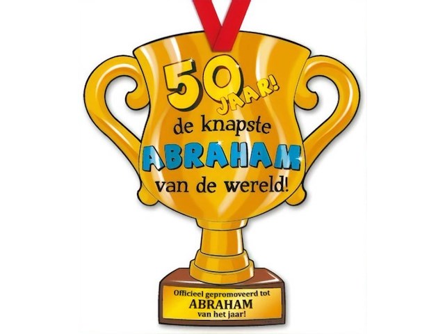 Trofee met lint en tekst 50 jaar abrham 75 x - afbeelding 1 van  3