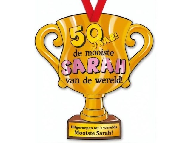 Trofee met lint en tekst 50 jaar sarah 30x - afbeelding 1 van  3