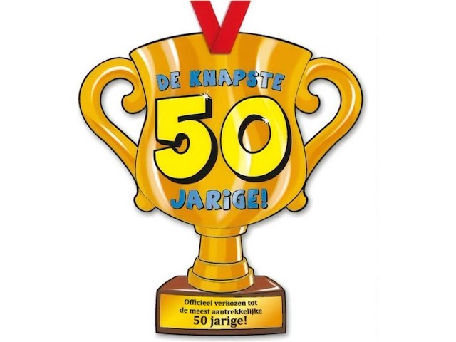 Trofee met lint en tekst de knapste 50 jarige 65x - afbeelding 3 van  3