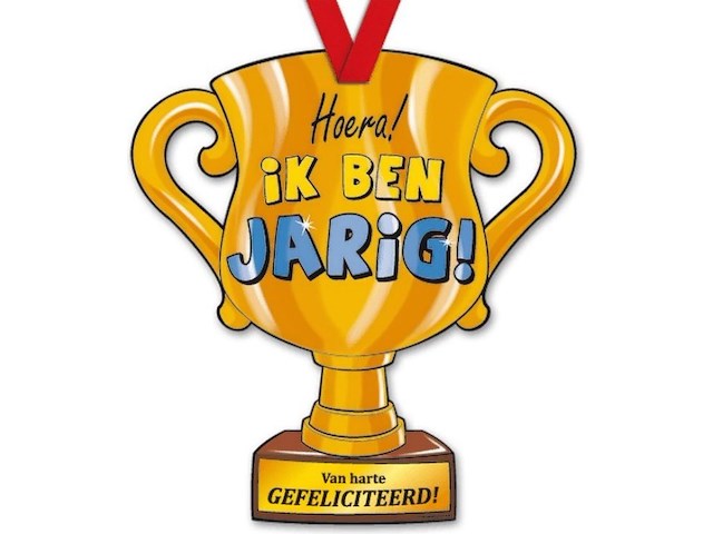 Trofee met lint en tekst ik ben jarig 45x - afbeelding 3 van  3