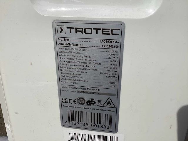 Trotec pac 3000 x mobiele airco - afbeelding 4 van  5