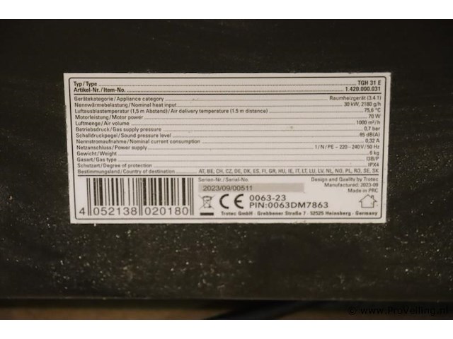 Trotec tgh gasverwarmer 31 e 1420000031 - afbeelding 7 van  8