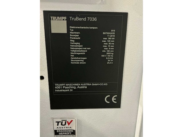 Trumpf - 2018 - trubend 7036 b19 - cnc-kantbank - afbeelding 5 van  20