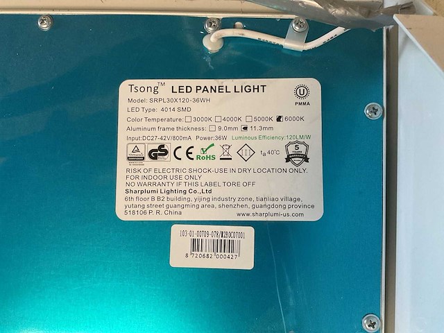Tsong srpl30x120-36wh led panel light werkbankverlichting (3x) - afbeelding 4 van  4