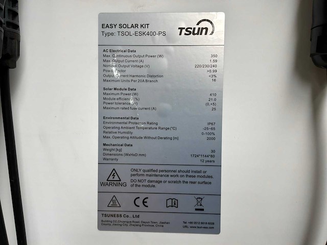 Tsun easy solar kit tsol-esk400-ps zonnepaneel (12x) - afbeelding 2 van  14