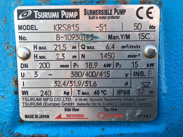 Tsurumi - krs815 - pomp - submersible pump - afbeelding 3 van  6
