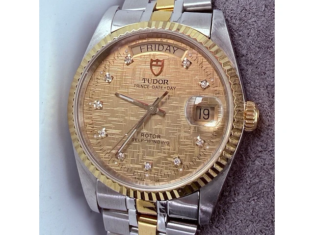 Tudor prince date+day rotor automatisch horloge met diamanten - afbeelding 1 van  15
