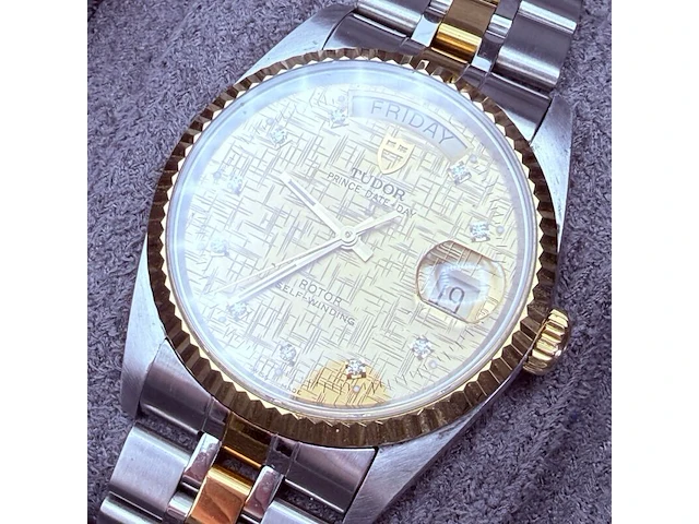 Tudor prince date+day rotor automatisch horloge met diamanten - afbeelding 11 van  15