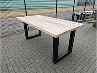 Tuin bartafel rustiek iepenhout. 220 x 100 x 100cm. metalen u onderstel